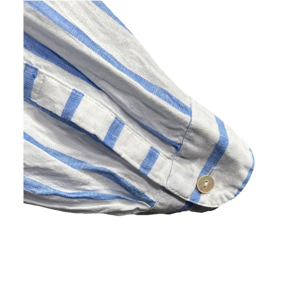 J. Jill Love Linen Long Sleeve Striped Button Front Top Blue‎ White Size L Beach - Picture 6 of 11
